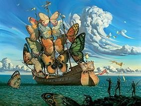 Salida del Barco Alado con surrealismo Mariposa Pinturas al óleo